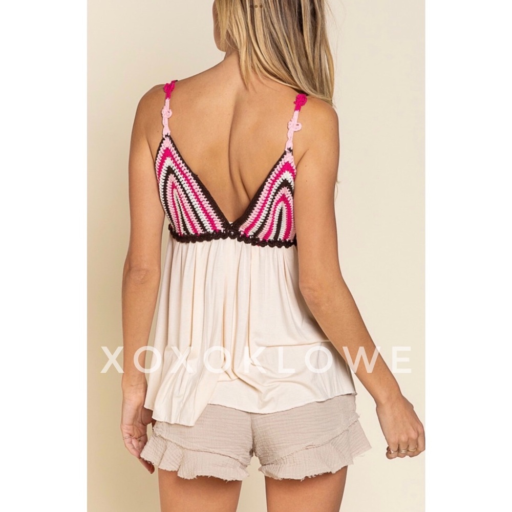 POL Pink Multi Crochet Baby Doll Tank Top - Picture 6 of 13